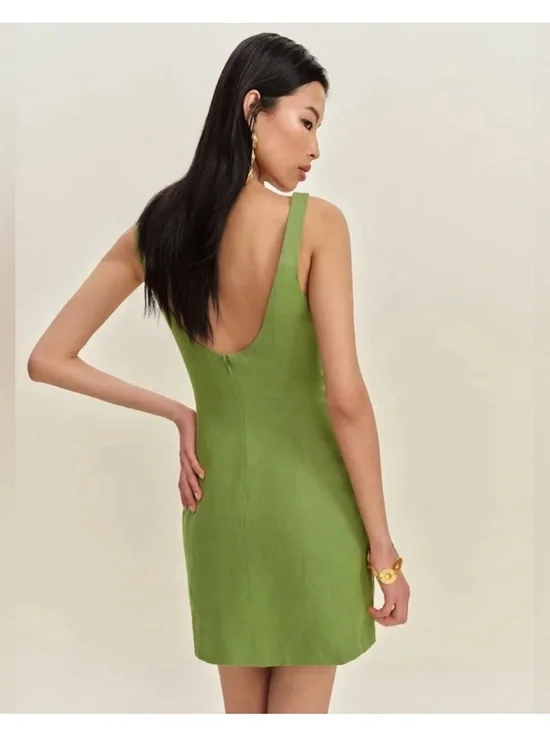 Reformation Belma Avocado Green Cutout Linen Mini Dress - Picture 3 of 10